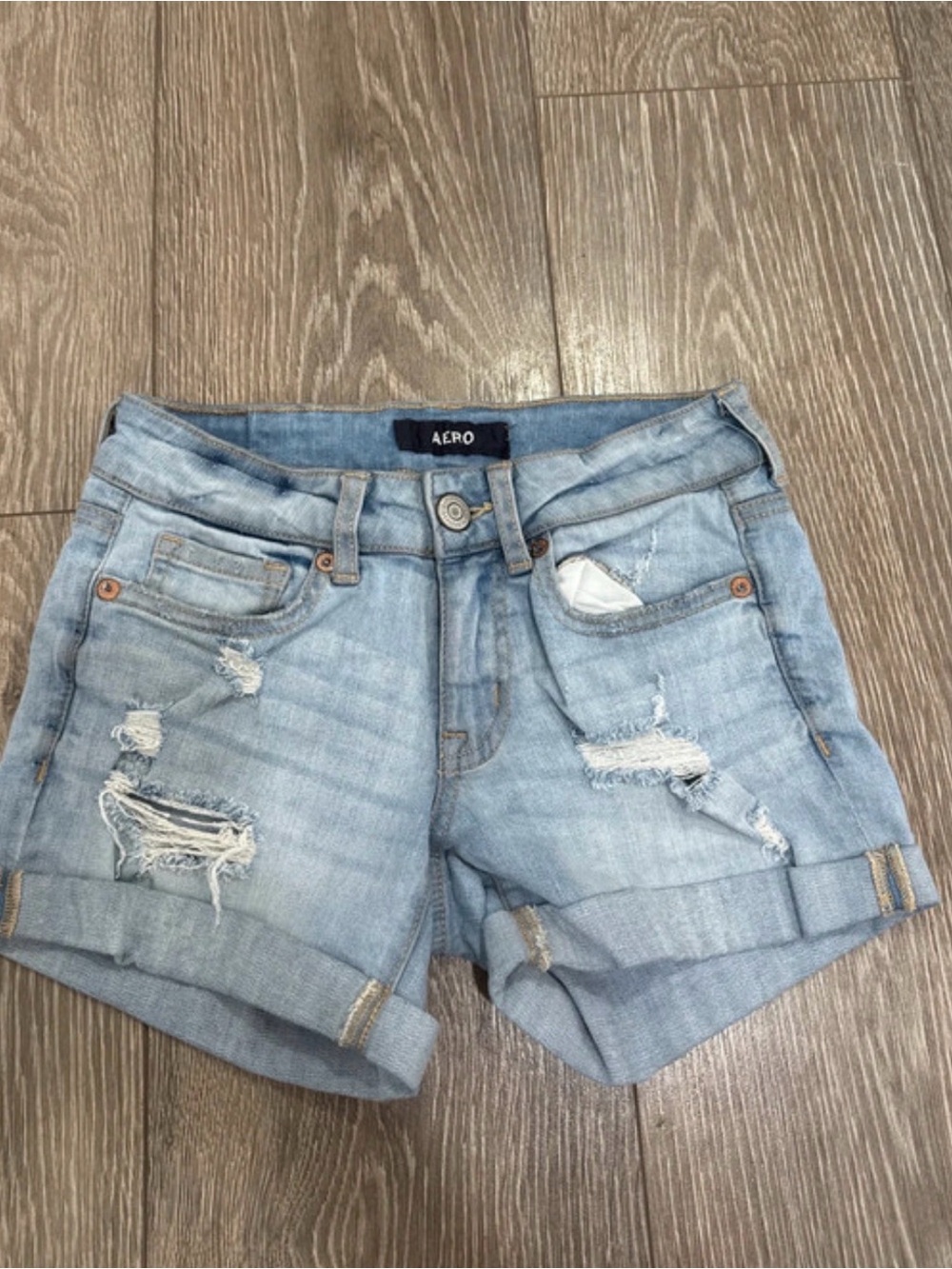 Aeropostale Light Blue Distressed Cuffed Jean Shorts